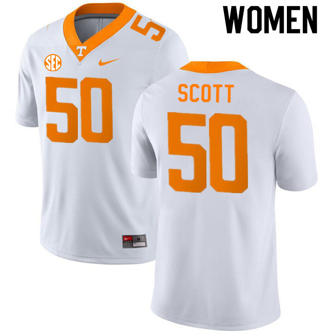 Women #50 Ryan Scott Tennessee Volunteers College Football Jerseys Stitched-White